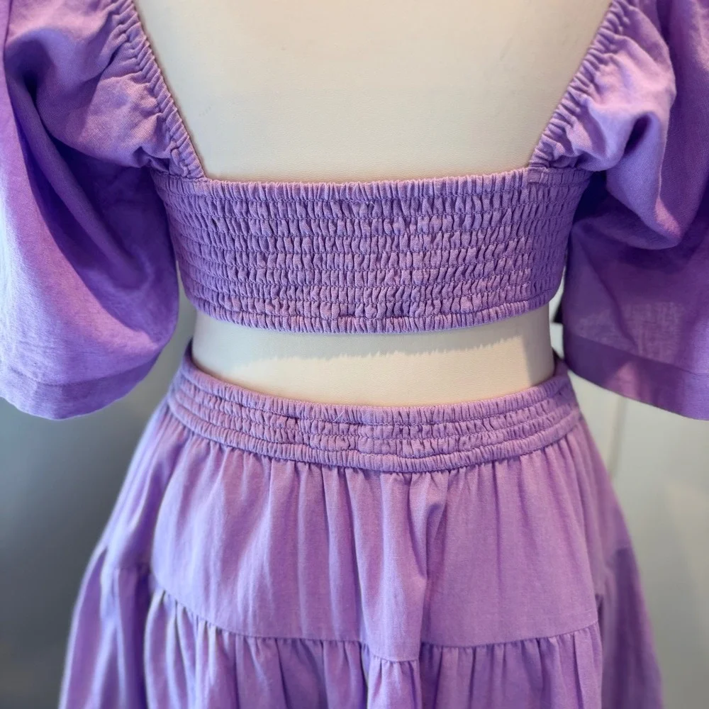 Free People Lilac Cross of Sunlight Puff Sleeve Cutout Mini Dress | Size Small